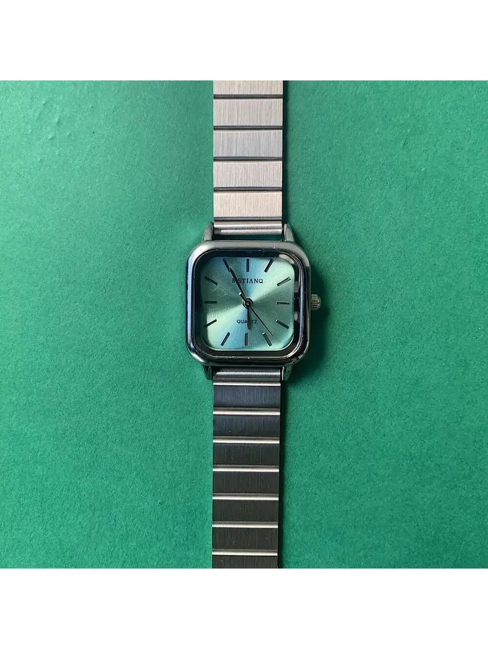 2000s Y2k style silver square blue face watch. Classy sporty style watch